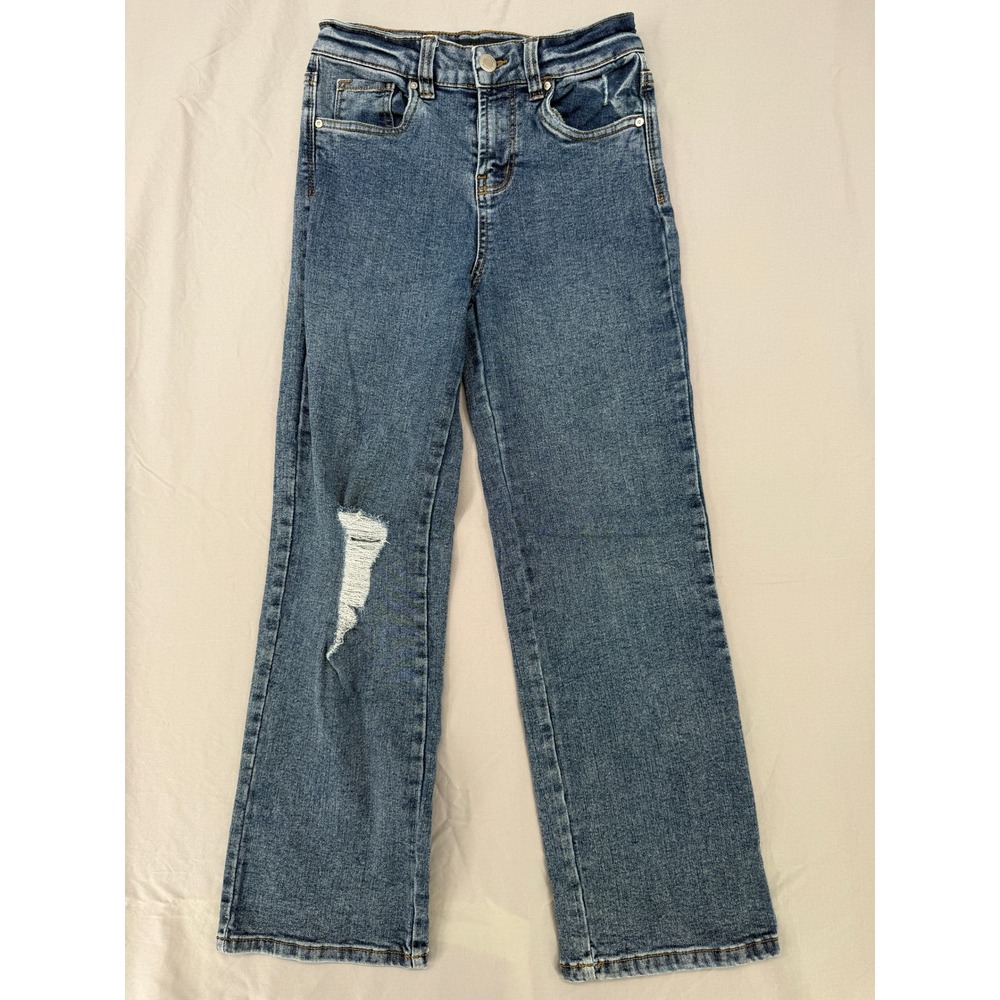 Indigo Rein Girls Size 10 Wide Leg Distressed Ripped Jeans Medium Wash Blue